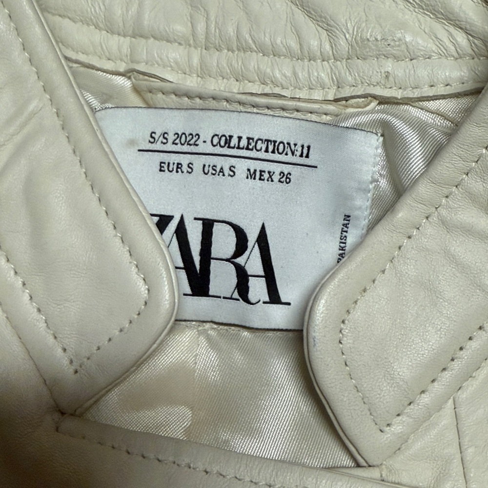 Zara Ivory Leather Jacket with leather accents sz S - Picture 2 of 4